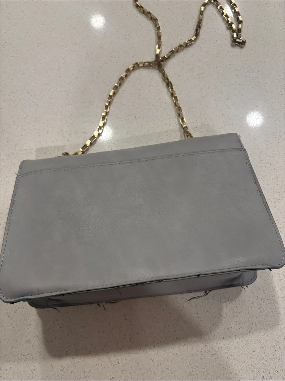 Gray Chain-Strap Crossbody Bag with Gold Hardware